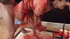 Redhead infant hot wax bondage